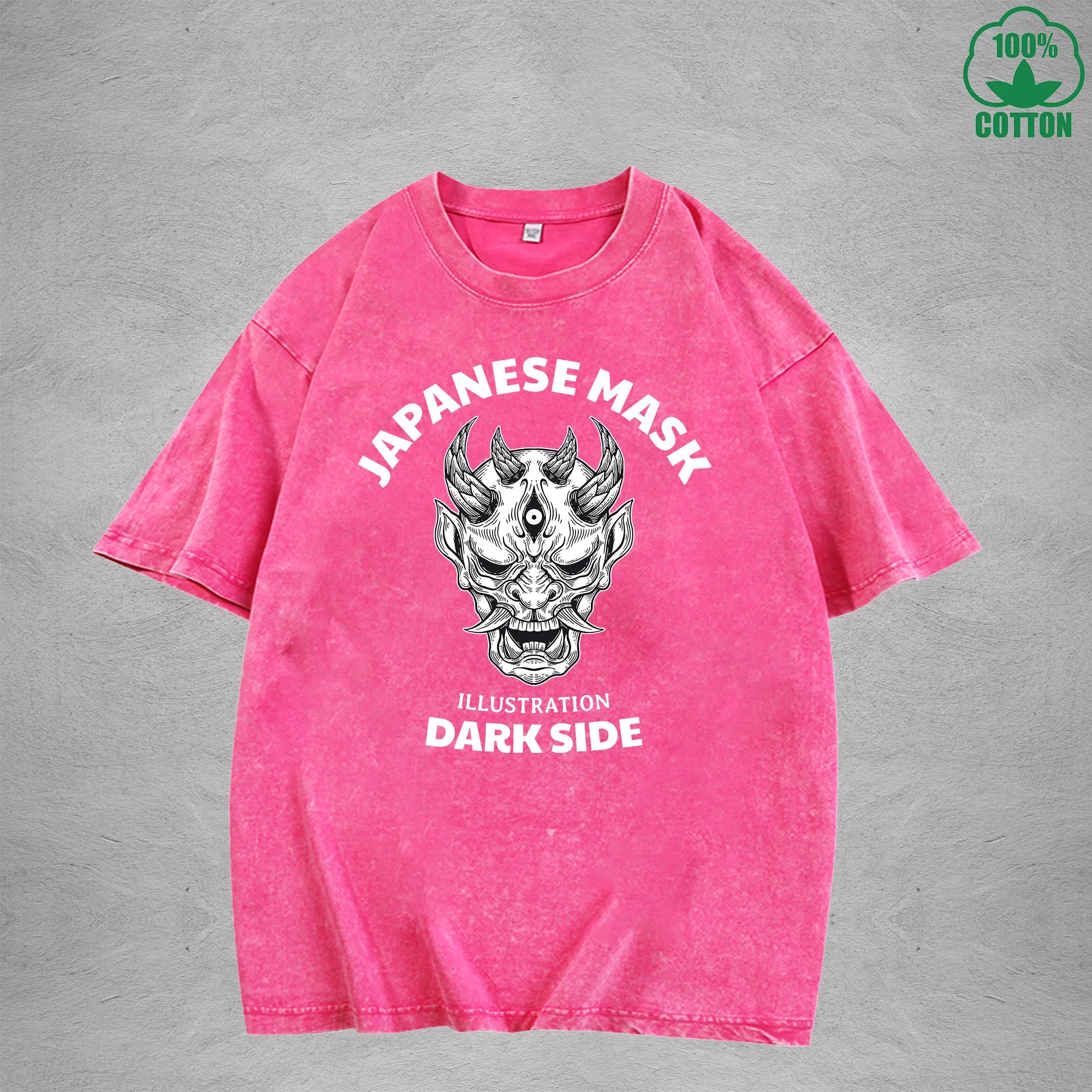 Japanese MaskInterest Printed Washed T-Shirt 230G Multicolor Loose Trendy Fashionable 100%Cotton Short Sleeve Top