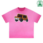 Angry Truck Printed Dirty WashT-Shirt 230G Multicolor Loose Trendy Fashionable 100%Cotton Short Sleeve Top