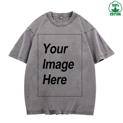 230g Heavy Men Women Washed Vintage Customized Print Oversized T-Shirts Street Hip Hop Punk Harajuku Casual 100%Cotton Short