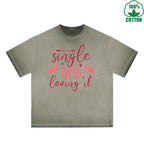 Sing Le Printed Dirty Wash T-Shirt 230G Multicolor Loose Trendy Fashionable 100%Cotton Short Sleeve Top