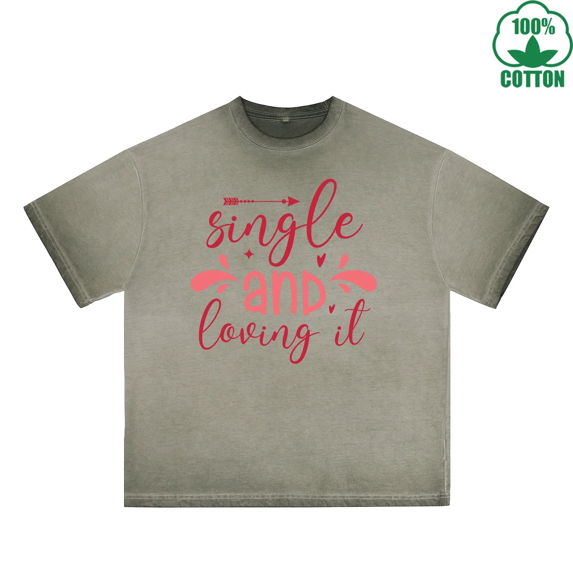 Sing Le Printed Dirty Wash T-Shirt 230G Multicolor Loose Trendy Fashionable 100%Cotton Short Sleeve Top