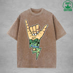 Lightning Camping Interest Printed Washed T-Shirt 230G Multicolor Loose Trendy Fashionable 100%Cotton Short Sleeve Top