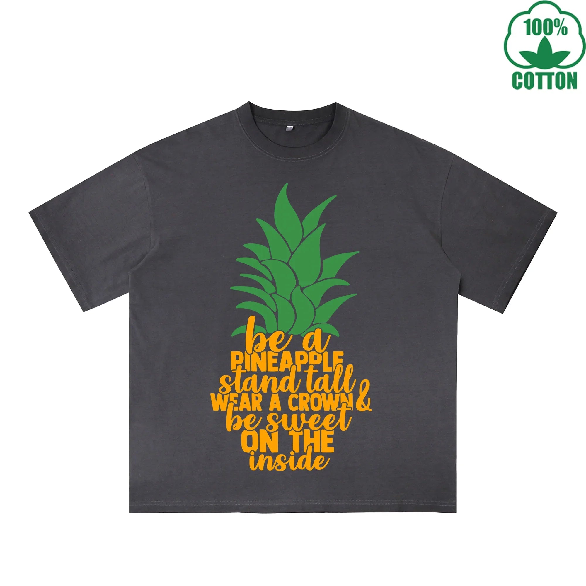 Pineapple Printed Dirty WashT-Shirt 230G Multicolor Loose Trendy Short Sleeves Fashionable 100%Cotton Top