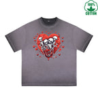 Love Printed Dirty Wash T-Shirt 230G Multicolor Loose Trendy Fashionable 100%Cotton Short Sleeve Top