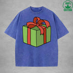 Christmas Present Interest Printed Washed T-Shirt 230G Multicolor Loose Trendy Fashionable 100%Cotton Short Sleeve Top