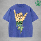 Lightning Camping Interest Printed Washed T-Shirt 230G Multicolor Loose Trendy Fashionable 100%Cotton Short Sleeve Top