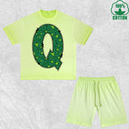 Luck Letter Q Printed Dirty Wash T-Shirt Shorts Set Multicolor Combo Loose Trendy Fashionable 100%Cotton Short Value Pack
