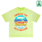 Footprints Printed Dirty WashT-Shirt 230G Multicolor Loose Trendy Fashionable 100%Cotton Short Sleeve Top