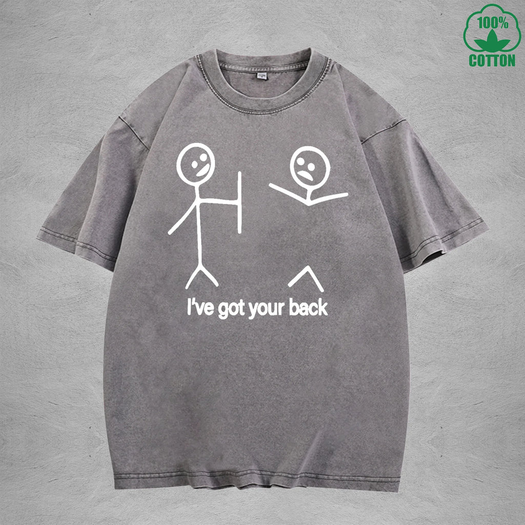 I've Got Your Back Interest Printed Washed T-Shirt 230G Multicolor Loose Trendy Fashionable Cotton Short Sleeve Top