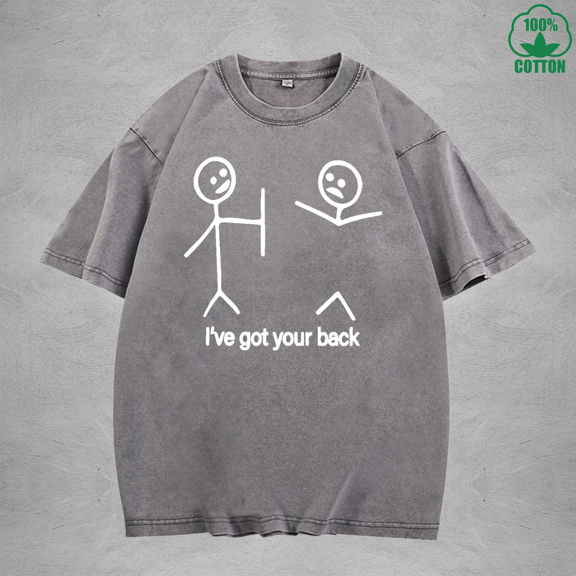 I've Got Your Back Interest Printed Washed T-Shirt 230G Multicolor Loose Trendy Fashionable Cotton Short Sleeve Top
