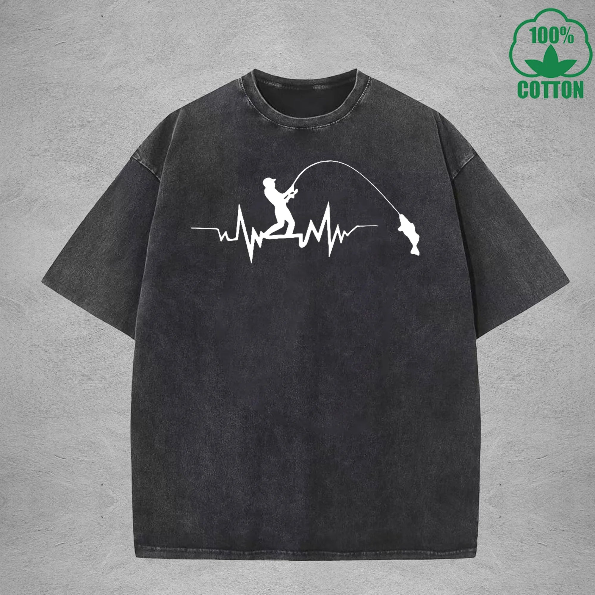 Fisherman Interesting Printed Washed T-Shirt 230G Multicolor Loose Trendy Fashionable Cotton Short Sleeve Top