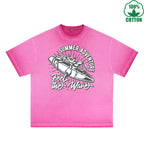 Summer Adventure Printed Dirty WashT-Shirt 230G Multicolor Loose Trendy Fashionable 100%Cotton Short Sleeve Top
