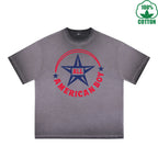 All American Boy Printed Dirty Wash T-Shirt 230G Multicolor Loose Trendy Fashionable 100%Cotton Short Sleeve Top