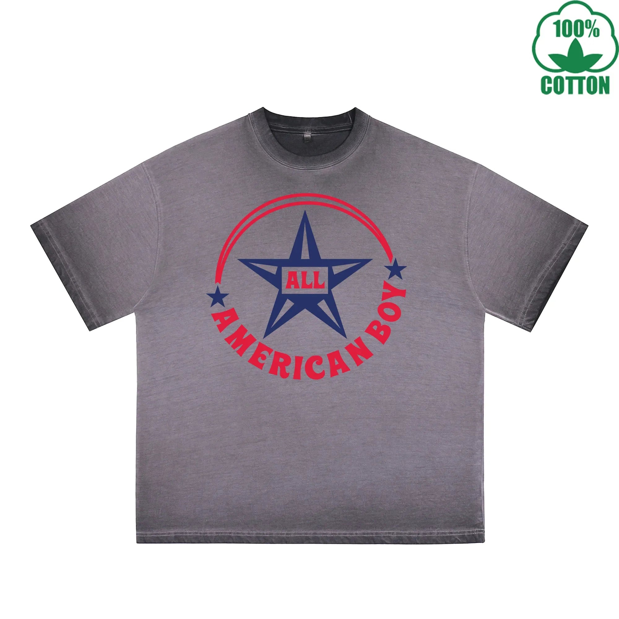 All American Boy Printed Dirty Wash T-Shirt 230G Multicolor Loose Trendy Fashionable 100%Cotton Short Sleeve Top