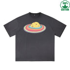Microcosm Printed Dirty WashT-Shirt 230G Multicolor Loose Trendy Fashionable 100%Cotton Short Sleeve Top