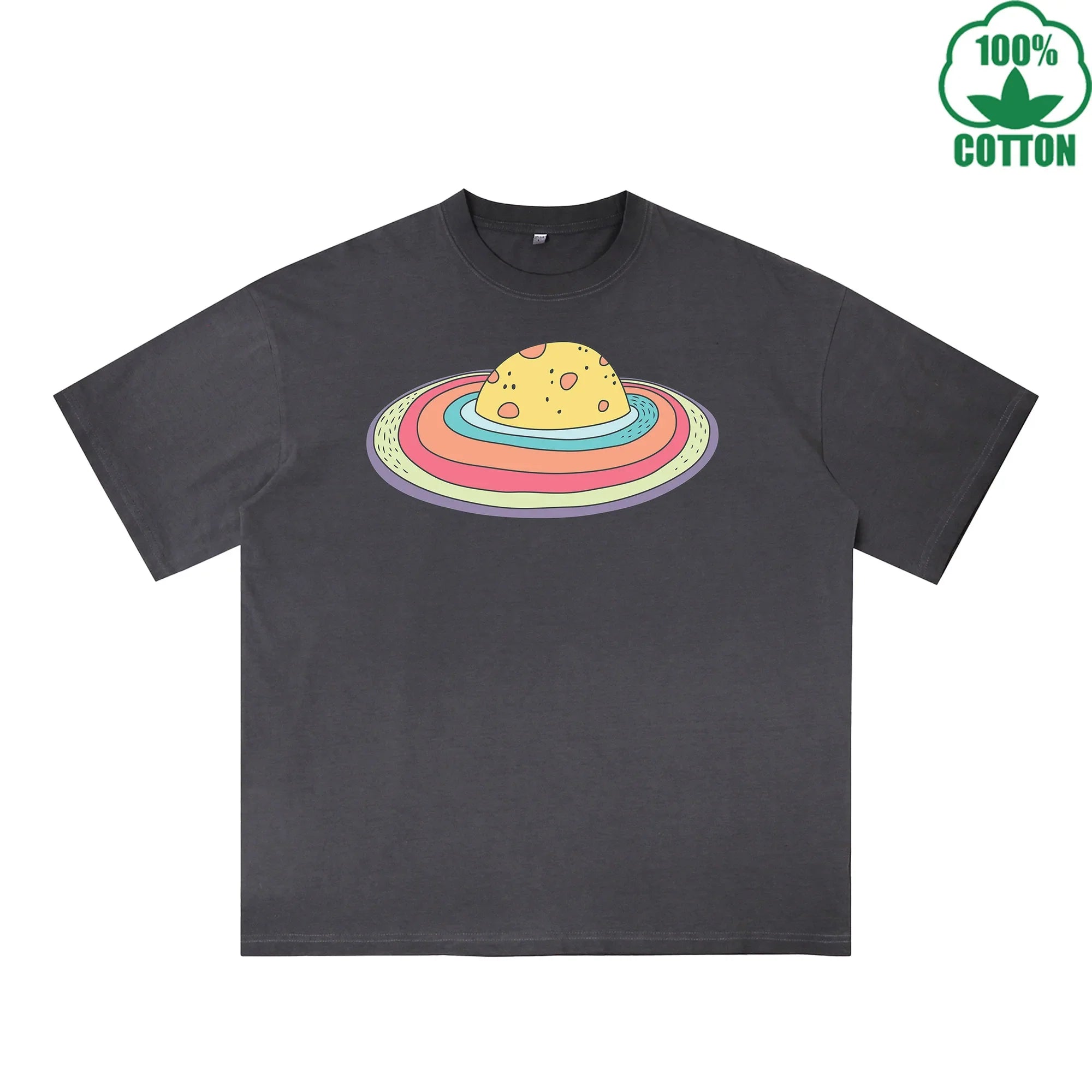 Microcosm Printed Dirty WashT-Shirt 230G Multicolor Loose Trendy Fashionable 100%Cotton Short Sleeve Top