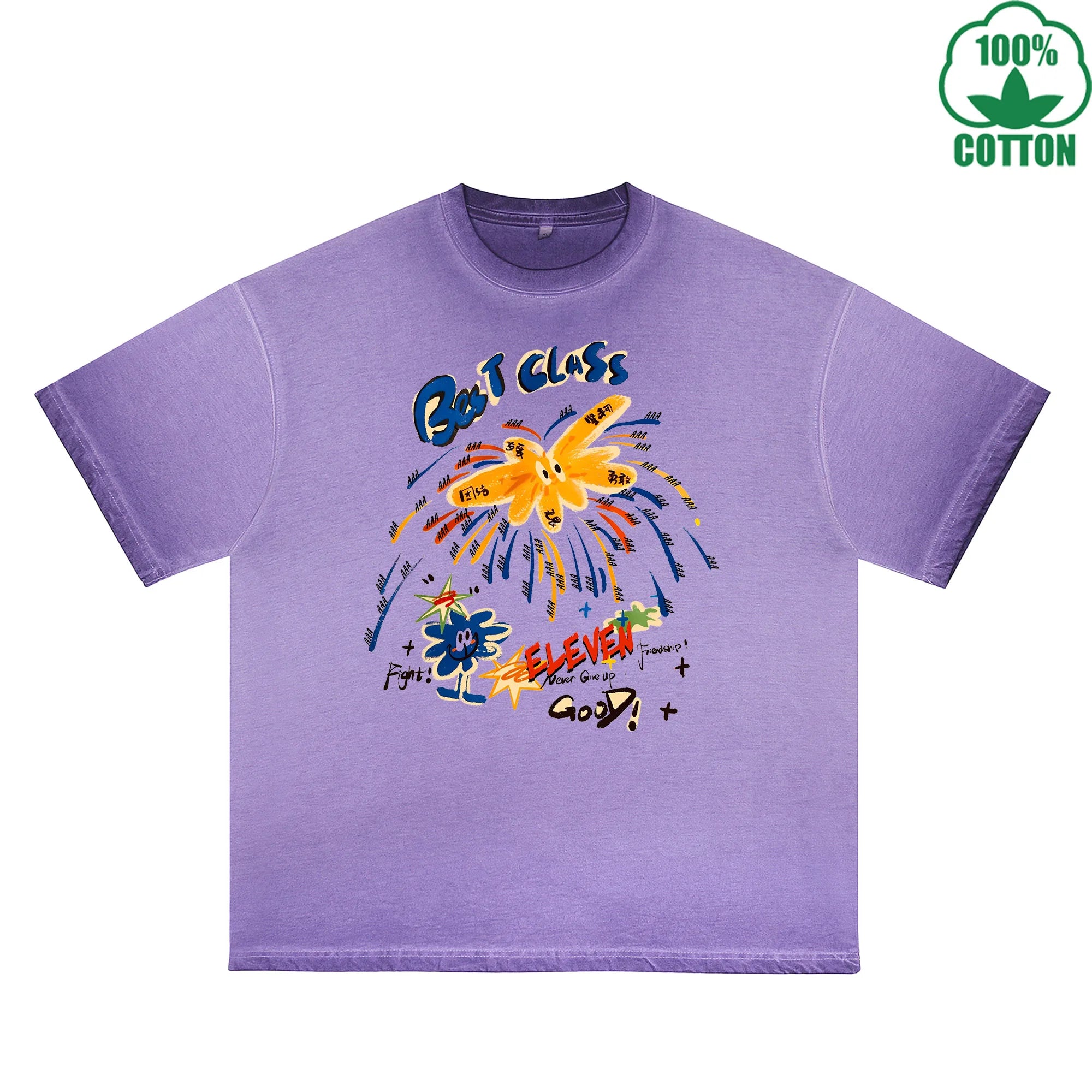 Bes T CLASS Printed Dirty WashT-Shirt 230G Multicolor Loose Trendy Short Sleeves Fashionable 100%Cotton Top