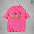 Merry Christmas Interest Printed Washed T-Shirt 230G Multicolor Loose Trendy Fashionable 100%Cotton Short Sleeve Top