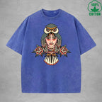 High PriestInterest Printed Washed T-Shirt 230G Multicolor Loose Trendy Fashionable 100%Cotton Short Sleeve Top