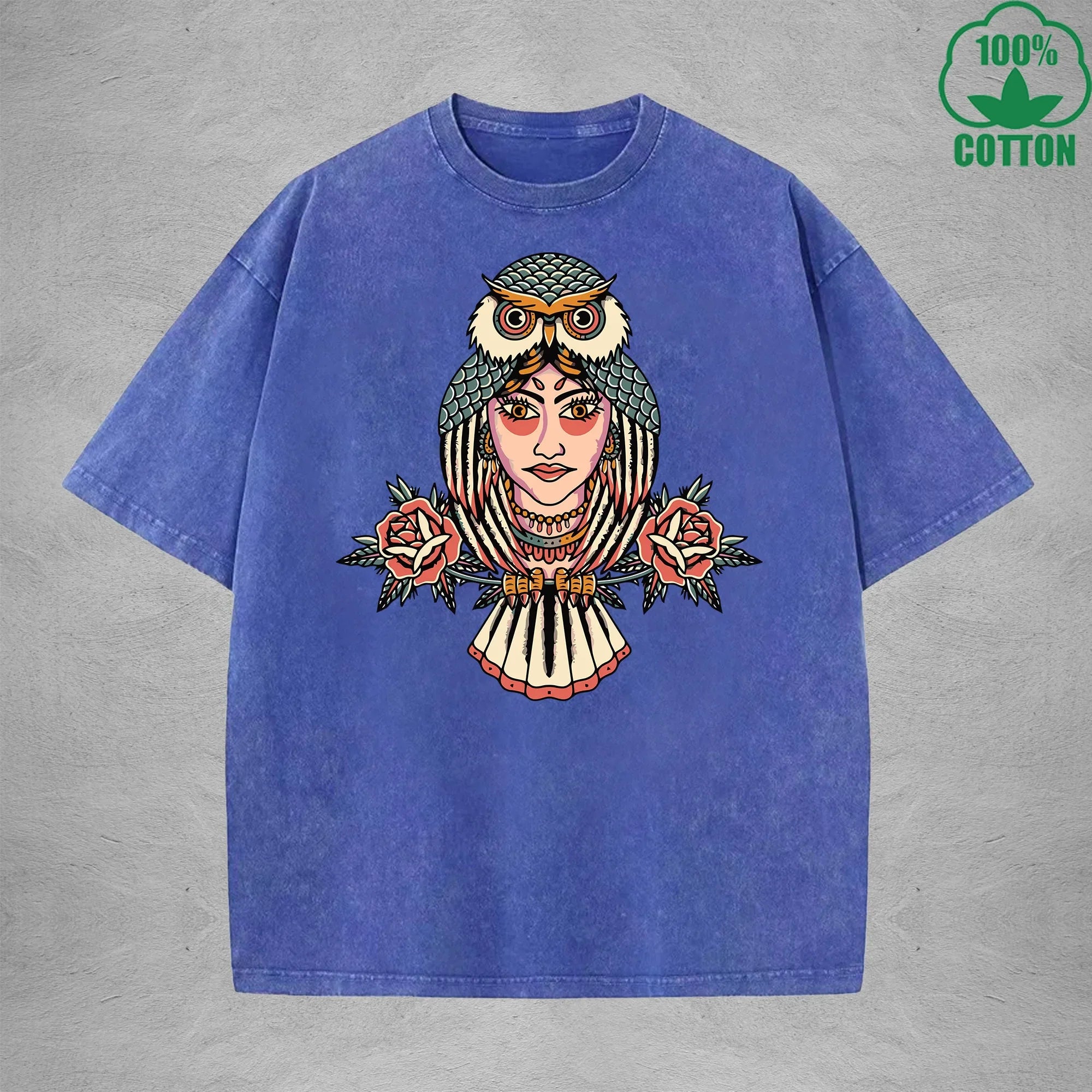 High PriestInterest Printed Washed T-Shirt 230G Multicolor Loose Trendy Fashionable 100%Cotton Short Sleeve Top