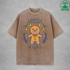 Cute Gingerbread Interest Printed Washed T-Shirt 230G Multicolor Loose Trendy Fashionable 100%Cotton Short Sleeve Top