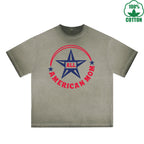 All American Mom Printed Dirty Wash T-Shirt 230G Multicolor Loose Trendy Fashionable 100%Cotton Short Sleeve Top