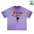 LOVE Printed Dirty Wash T-Shirt 230G Multicolor Loose Trendy Fashionable 100%Cotton Short Sleeve Top