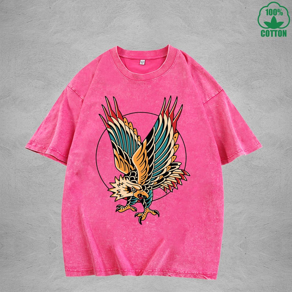 EagleInterest Printed Washed T-Shirt 230G Multicolor Loose Trendy Fashionable 100%Cotton Short Sleeve Top