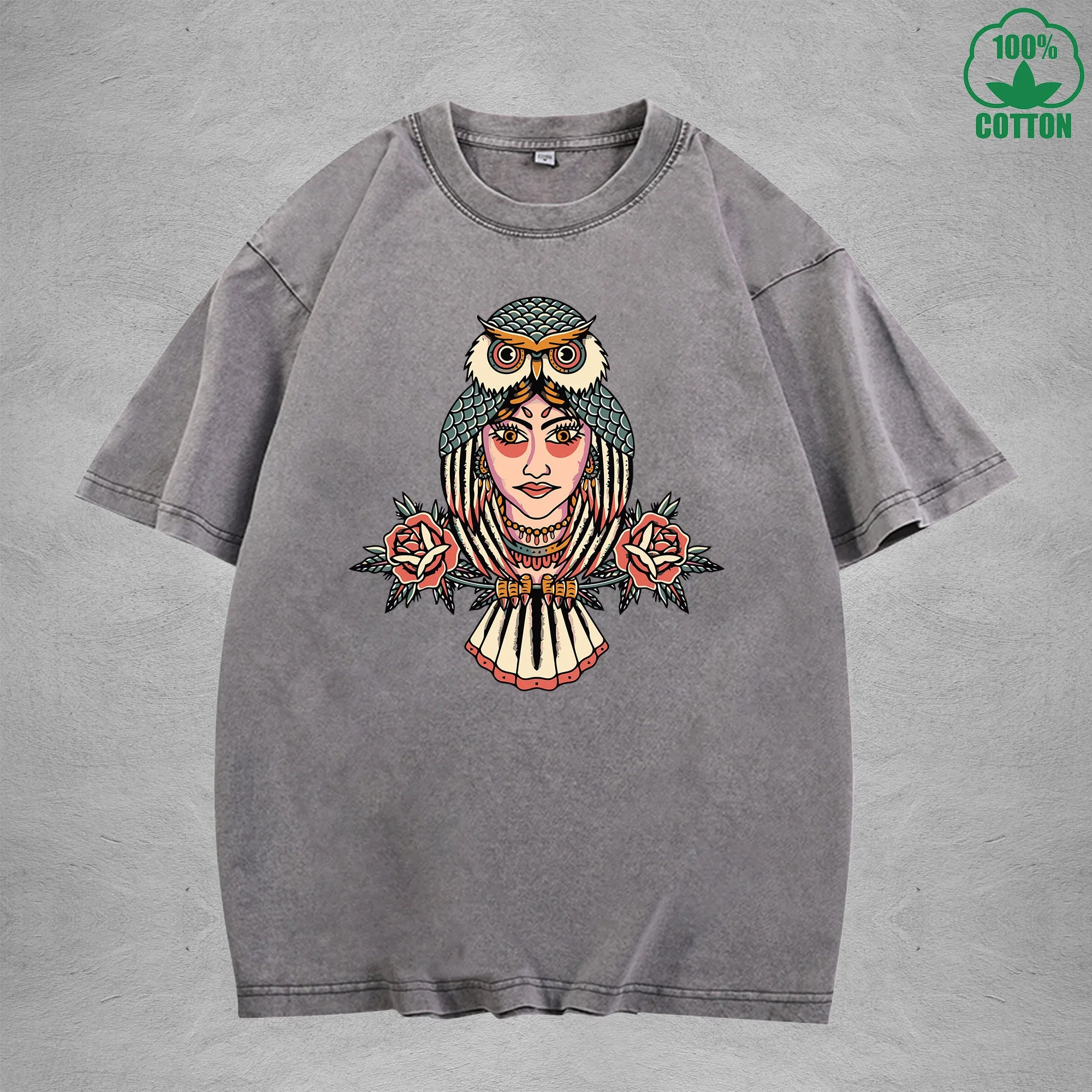 High PriestInterest Printed Washed T-Shirt 230G Multicolor Loose Trendy Fashionable 100%Cotton Short Sleeve Top