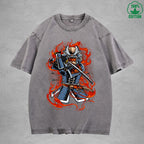 Ghost Samurai Interest Printed Washed T-Shirt 230G Multicolor Loose Trendy Fashionable Cotton Short Sleeve Top