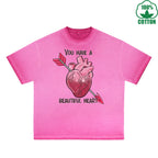 You Have a Beautiful Printed Dirty Wash T-Shirt 230G Multicolor Loose Trendy Fashionable 100%Cotton Short Sleeve Top