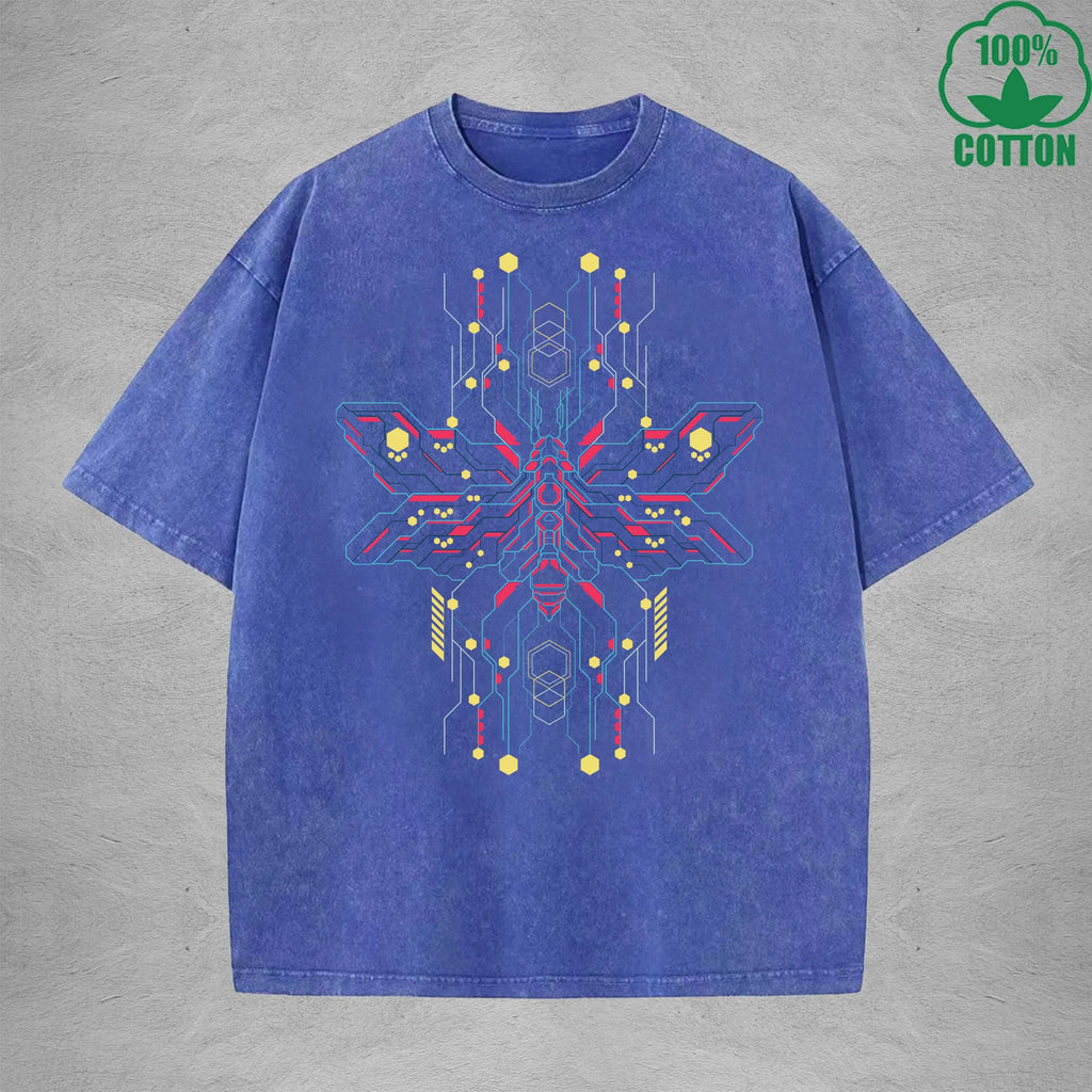 Mecha Style American Retro 230G Washed T-Shirt Available in Multiple Colors Fashionable Pure Cotton Short Sleeve