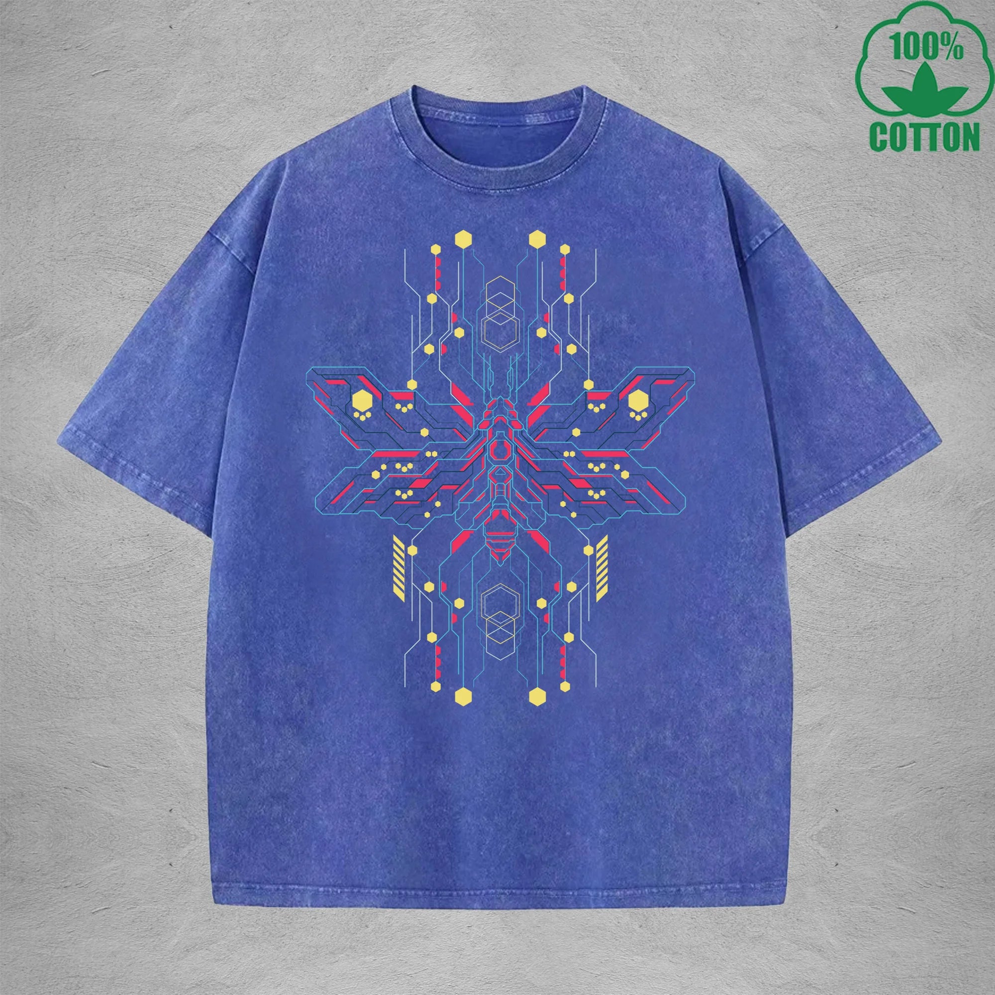 Mecha Style American Retro 230G Washed T-Shirt Available in Multiple Colors Fashionable Pure Cotton Short Sleeve