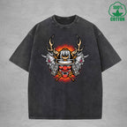 Hell Warrior Interest Printed Washed T-Shirt 230G Multicolor Loose Trendy Fashionable 100%Cotton Short Sleeve Top