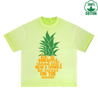 Pineapple Printed Dirty WashT-Shirt 230G Multicolor Loose Trendy Short Sleeves Fashionable 100%Cotton Top