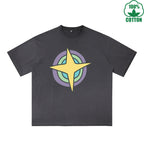 Planet Printed Dirty WashT-Shirt 230G Multicolor Loose Trendy Fashionable 100%Cotton Short Sleeve Top