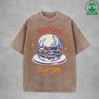 Special Burger American Retro 230G Washed T-Shirt Available in Multiple Colors Fashionable Pure Cotton Short Sleeve