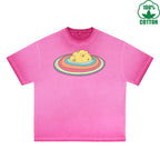 Microcosm Printed Dirty WashT-Shirt 230G Multicolor Loose Trendy Fashionable 100%Cotton Short Sleeve Top