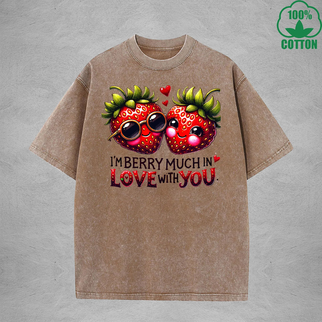 Love With YouInterest Printed Washed T-Shirt 230G Loose Trendy Fashionable 100%Cotton Short Sleeve Top