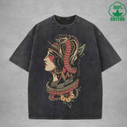 Venomous Snake ChiefInterest Printed Washed T-Shirt 230G Multicolor Loose Trendy Fashionable 100%Cotton Short Sleeve Top
