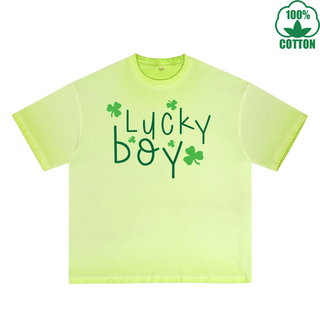 Fatey Boy Printed Dirty Wash T-Shirt 230G Multicolor Loose Trendy Fashionable 100%Cotton Short Sleeve Top