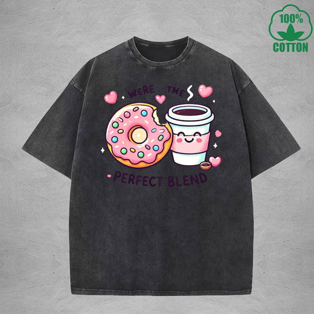 Were The Perfect BlendInterest Printed Washed T-Shirt 230G Loose Trendy Fashionable 100%Cotton Short Sleeve Top