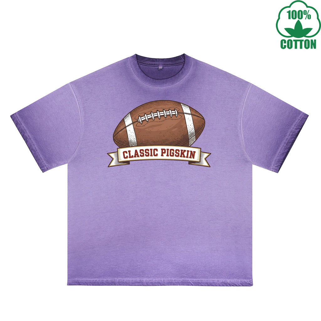 CLASSIC PIGSKIN Printed Dirty Wash T-Shirt 230G Multicolor Loose Trendy Fashionable 100%Cotton Short Sleeve Top