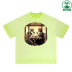 Romantic Date Printed Dirty Wash T-Shirt 230G Multicolor Loose Trendy Fashionable 100%Cotton Short Sleeve Top