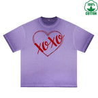 Xoxo Printed Dirty Wash T-Shirt 230G Multicolor Loose Trendy Fashionable 100%Cotton Short Sleeve Top