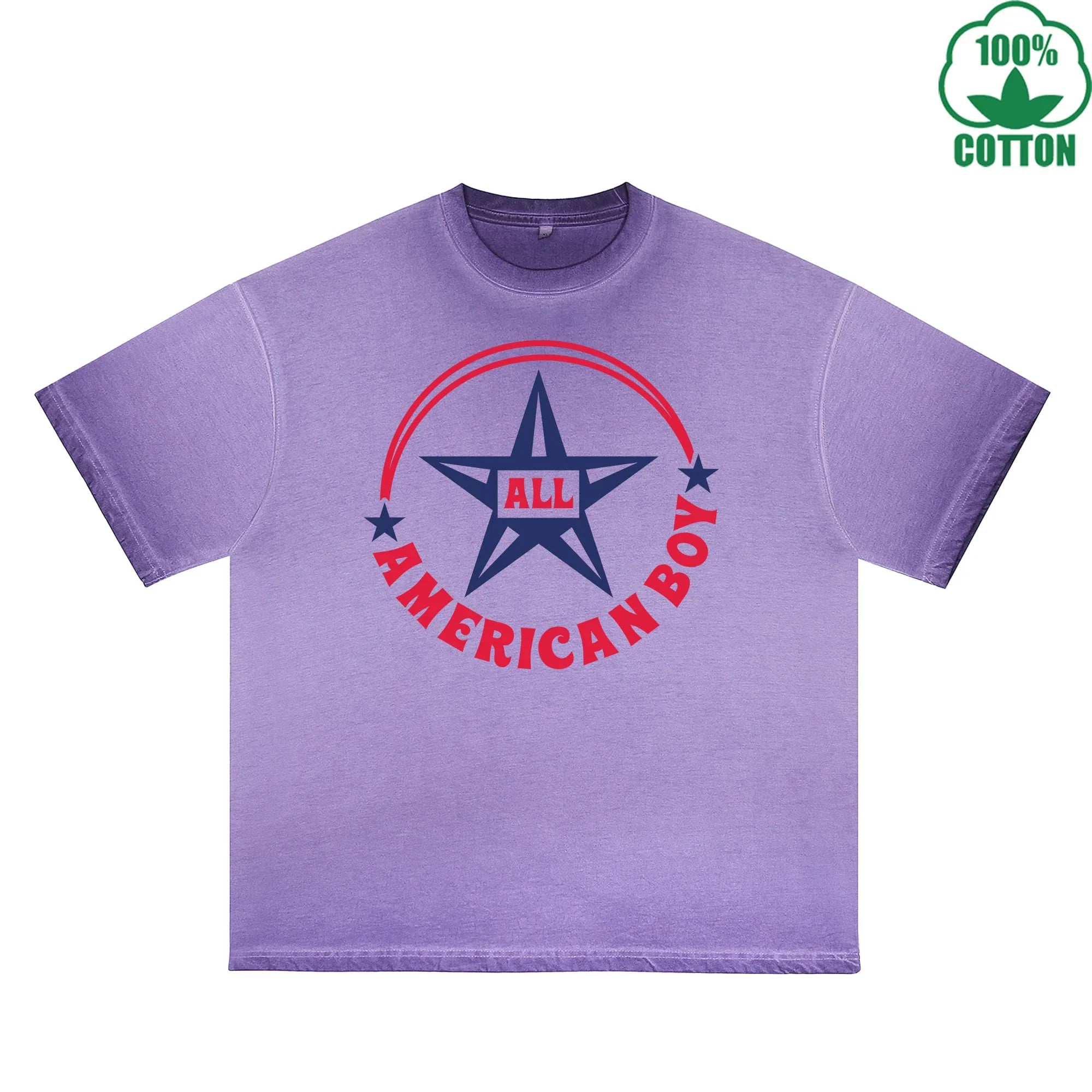 All American Boy Printed Dirty Wash T-Shirt 230G Multicolor Loose Trendy Fashionable 100%Cotton Short Sleeve Top