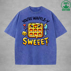 Waffle-Y SweetInterest Printed Washed T-Shirt 230G Loose Trendy Fashionable 100%Cotton Short Sleeve Top