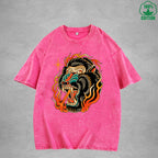 Flame Throwing GorillaInterest Printed Washed T-Shirt 230G Multicolor Loose Trendy Fashionable 100%Cotton Short Sleeve Top