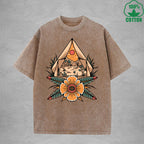 Desert CampInterest Printed Washed T-Shirt 230G Multicolor Loose Trendy Fashionable 100%Cotton Short Sleeve Top