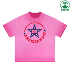 All American Boy Printed Dirty Wash T-Shirt 230G Multicolor Loose Trendy Fashionable 100%Cotton Short Sleeve Top